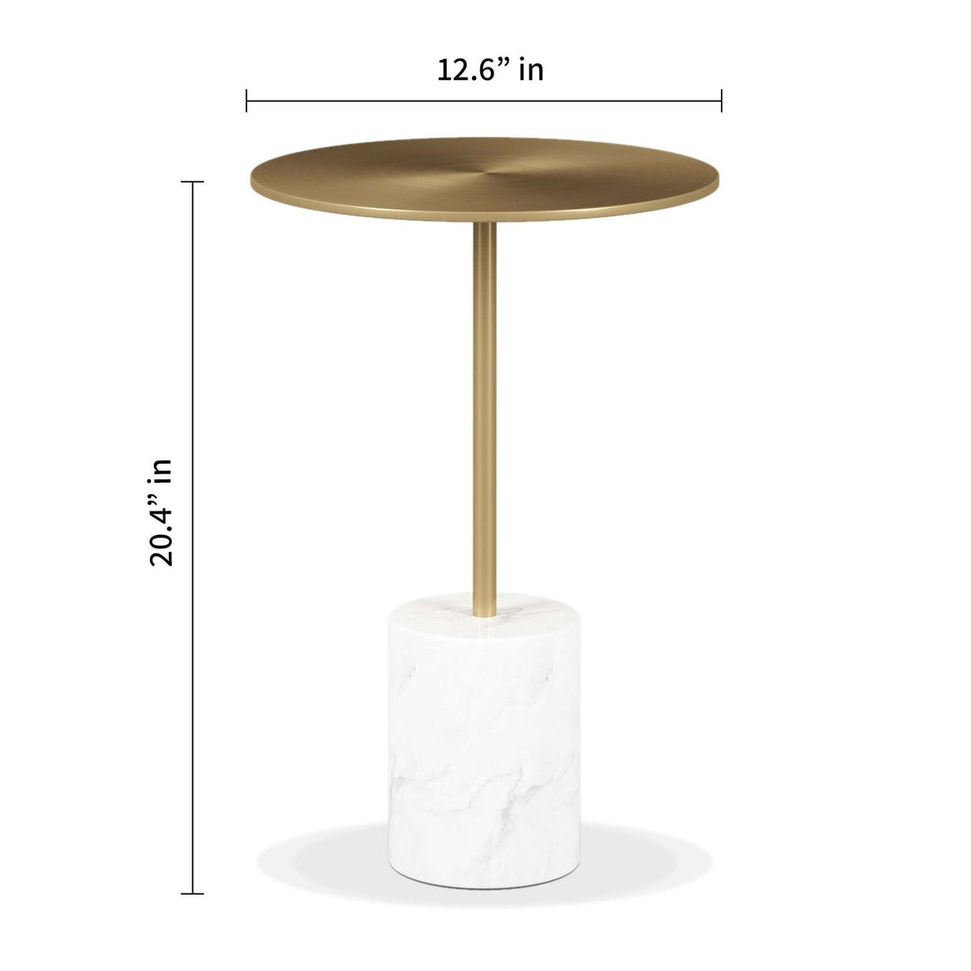 20" White And Gold Steel Round Pedestal End Table Image 2