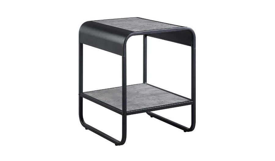 21" Black And Concrete Gray Manufactured Wood And Metal Rectangular End Table With Shelf Image 1