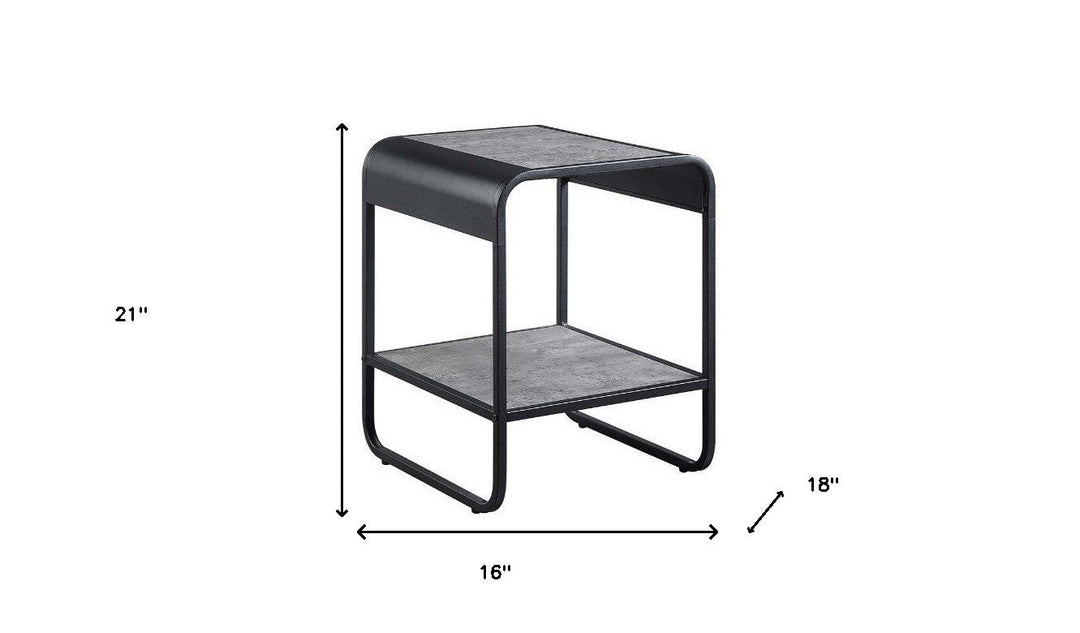 21" Black And Concrete Gray Manufactured Wood And Metal Rectangular End Table With Shelf Image 2