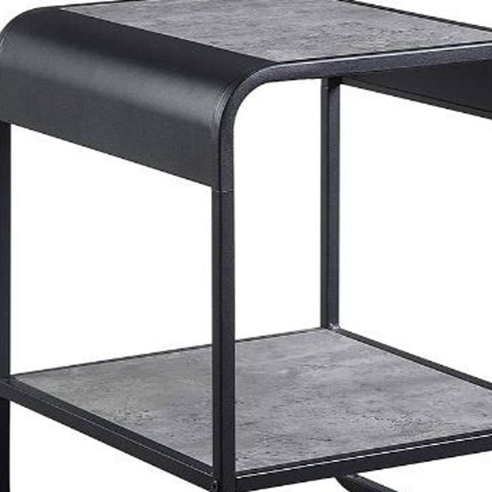 21" Black And Concrete Gray Manufactured Wood And Metal Rectangular End Table With Shelf Image 3