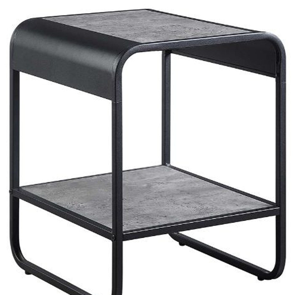 21" Black And Concrete Gray Manufactured Wood And Metal Rectangular End Table With Shelf Image 4