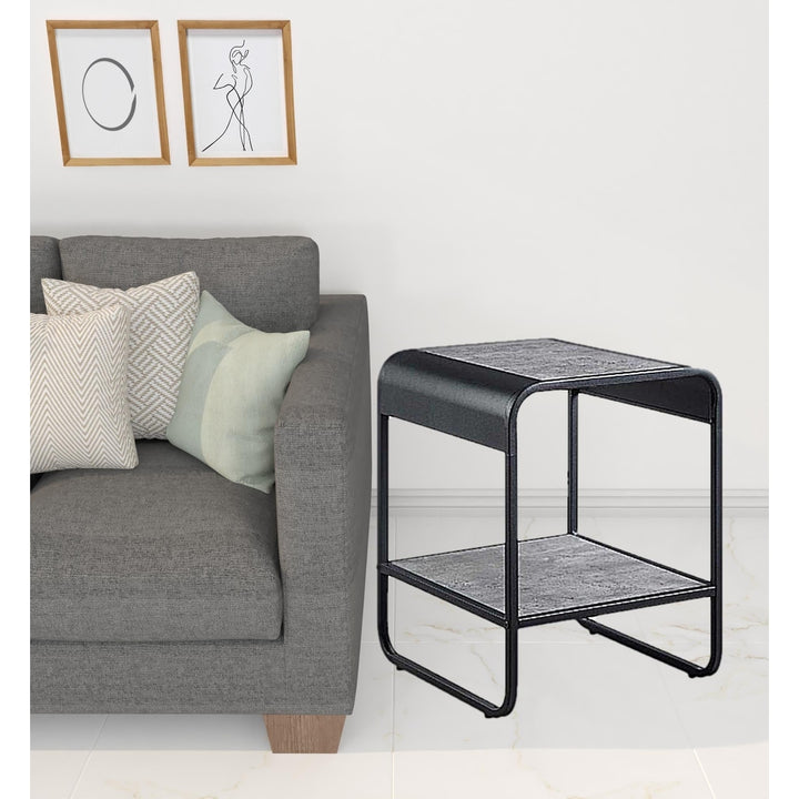 21" Black And Concrete Gray Manufactured Wood And Metal Rectangular End Table With Shelf Image 5