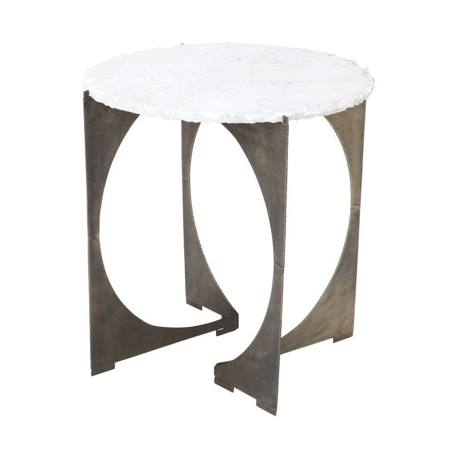 21" Brown And White Marble Round End Table Image 1