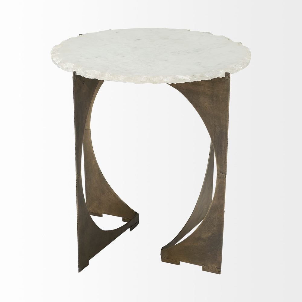 21" Brown And White Marble Round End Table Image 2