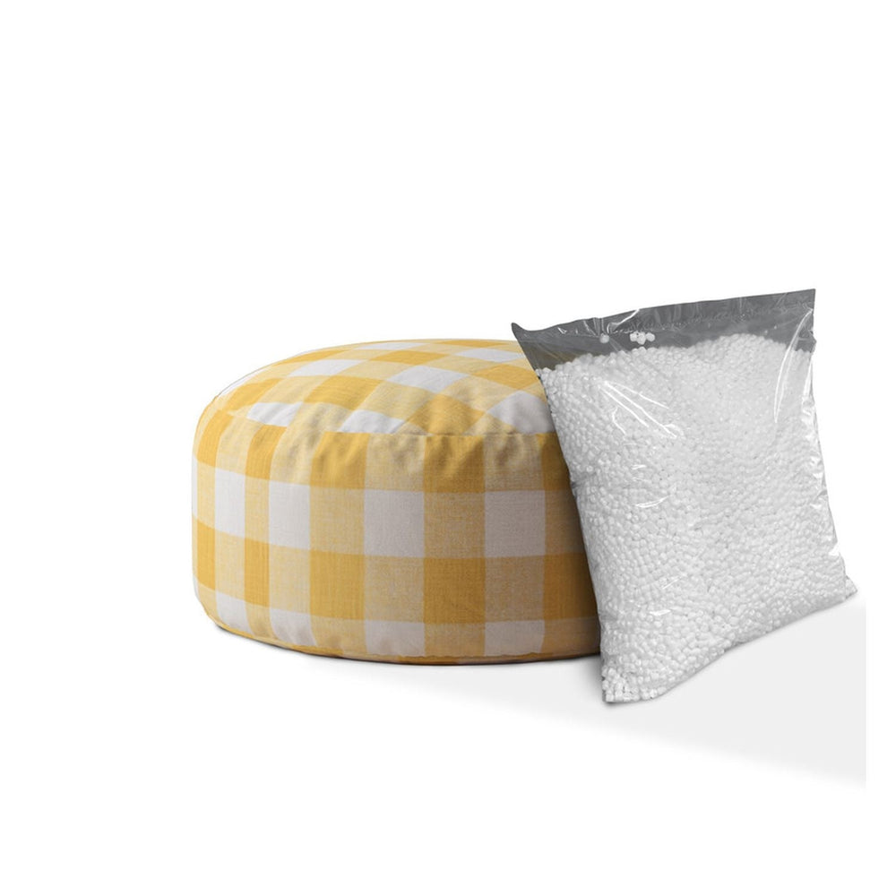 24" Yellow And White Canvas Round Gingham Pouf Cover Image 2