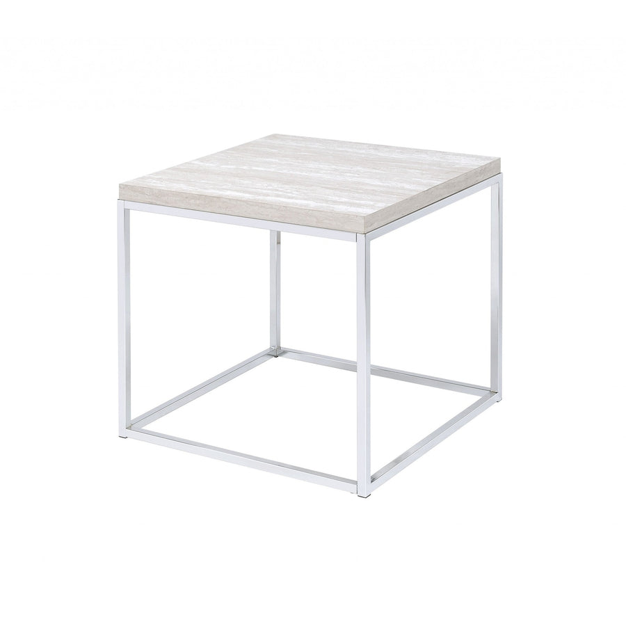 24" Chrome And White Oak Manufactured Wood And Metal Square End Table Image 1