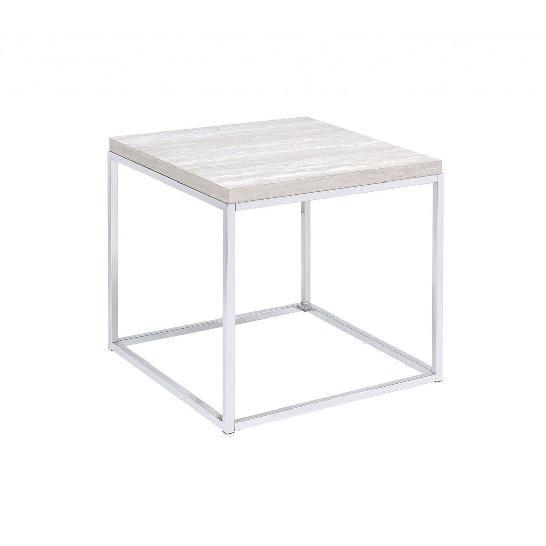 24" Chrome And White Oak Manufactured Wood And Metal Square End Table Image 2