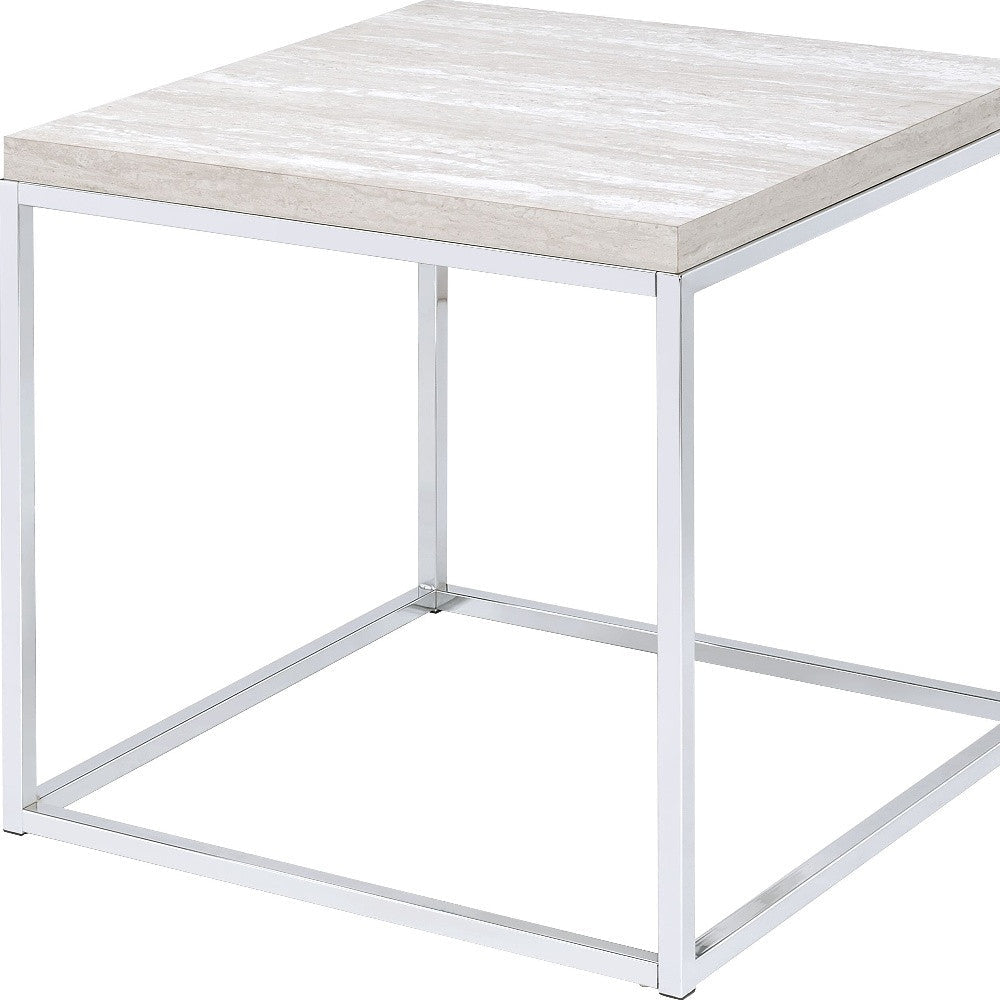 24" Chrome And White Oak Manufactured Wood And Metal Square End Table Image 3