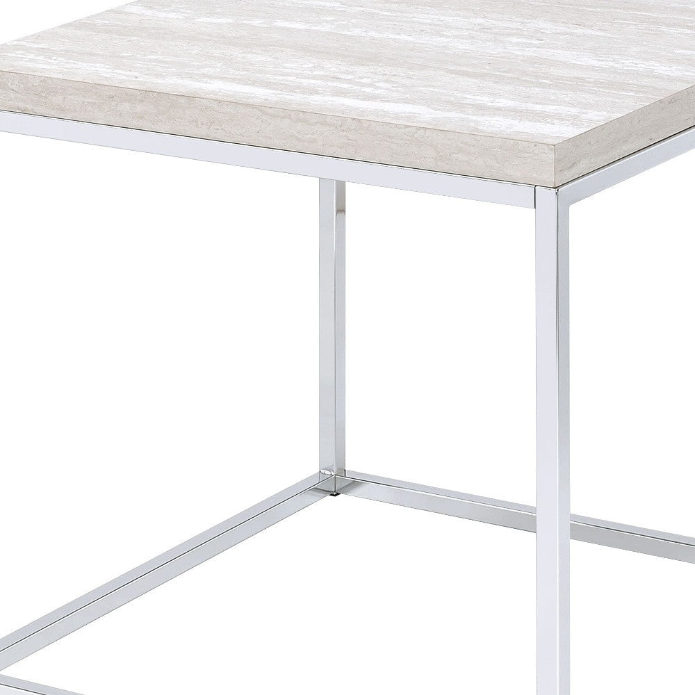 24" Chrome And White Oak Manufactured Wood And Metal Square End Table Image 4