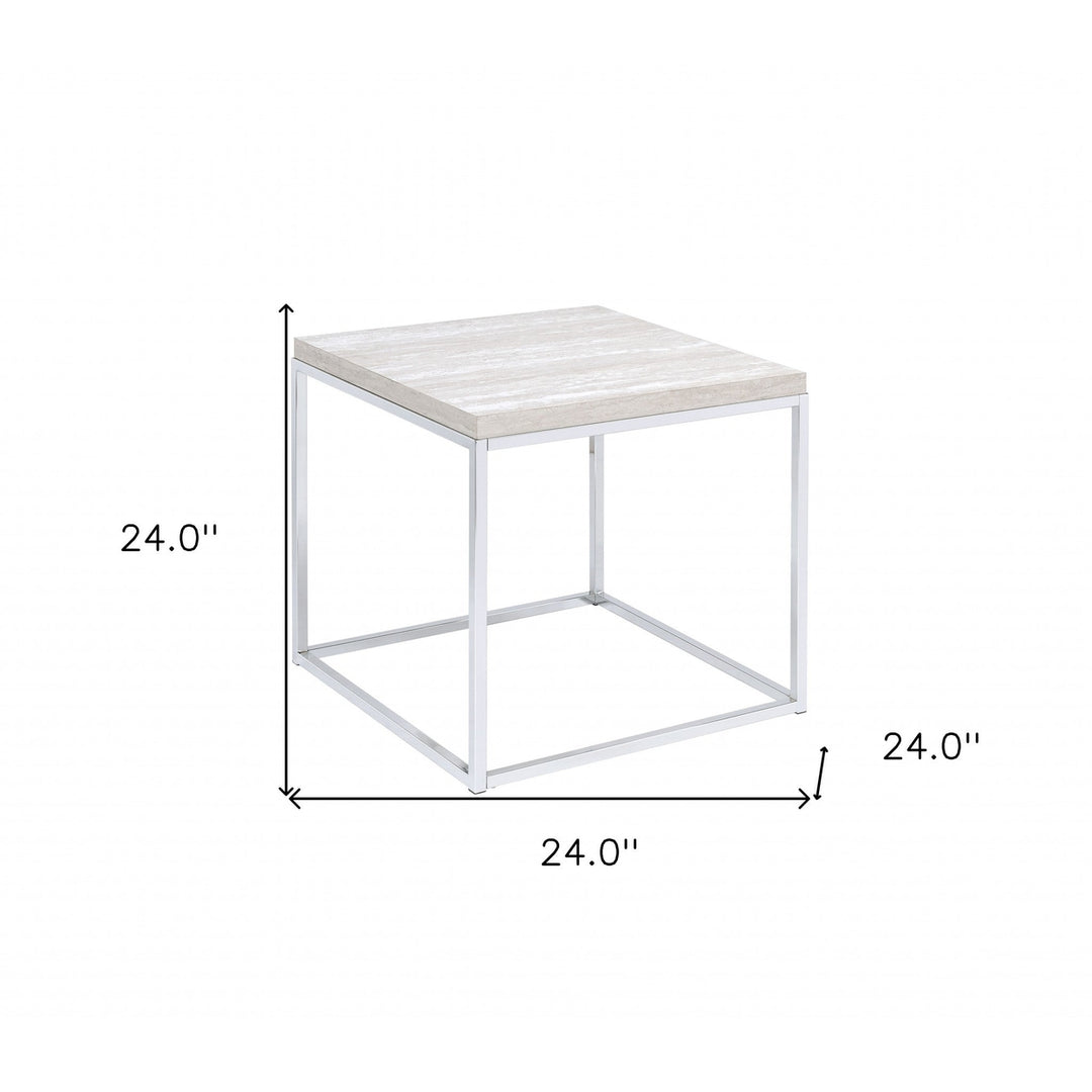 24" Chrome And White Oak Manufactured Wood And Metal Square End Table Image 5