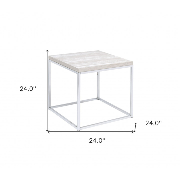 24" Chrome And White Oak Manufactured Wood And Metal Square End Table Image 5