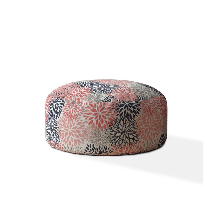 24" Coral Polyester Round Floral Pouf Cover Image 1