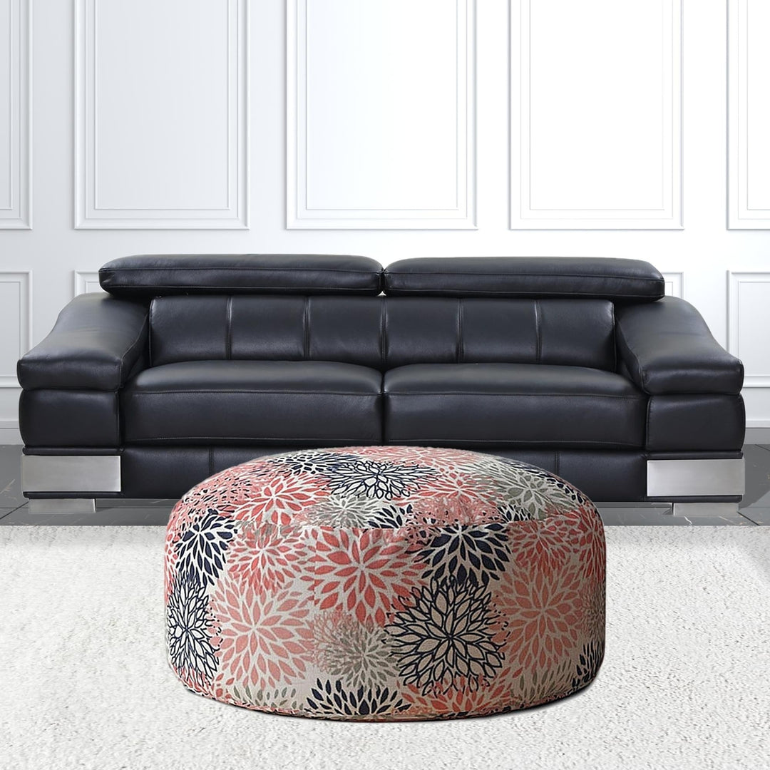 24" Coral Polyester Round Floral Pouf Cover Image 5