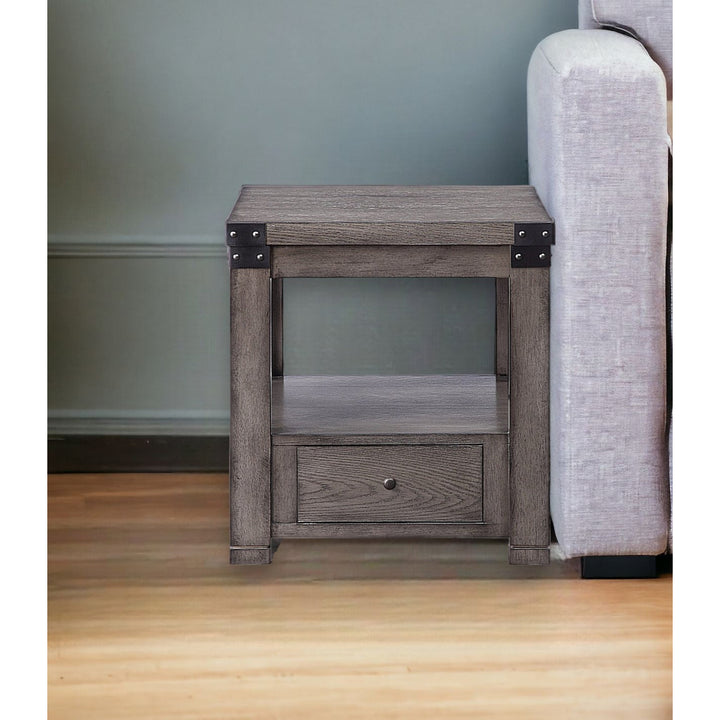 24" Dove Gray Square End Table With Drawer And Shelf Image 5