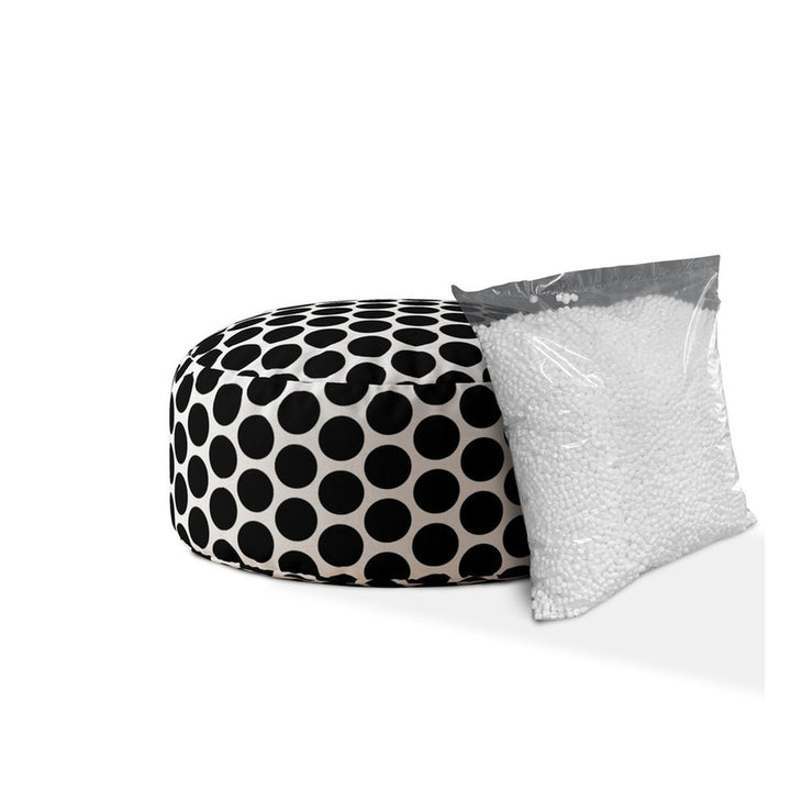 24" Black Cotton Round Polka Dots Pouf Cover Image 2