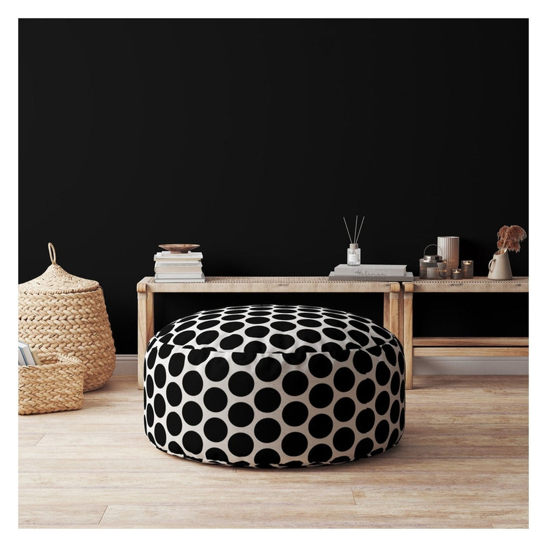 24" Black Cotton Round Polka Dots Pouf Cover Image 3