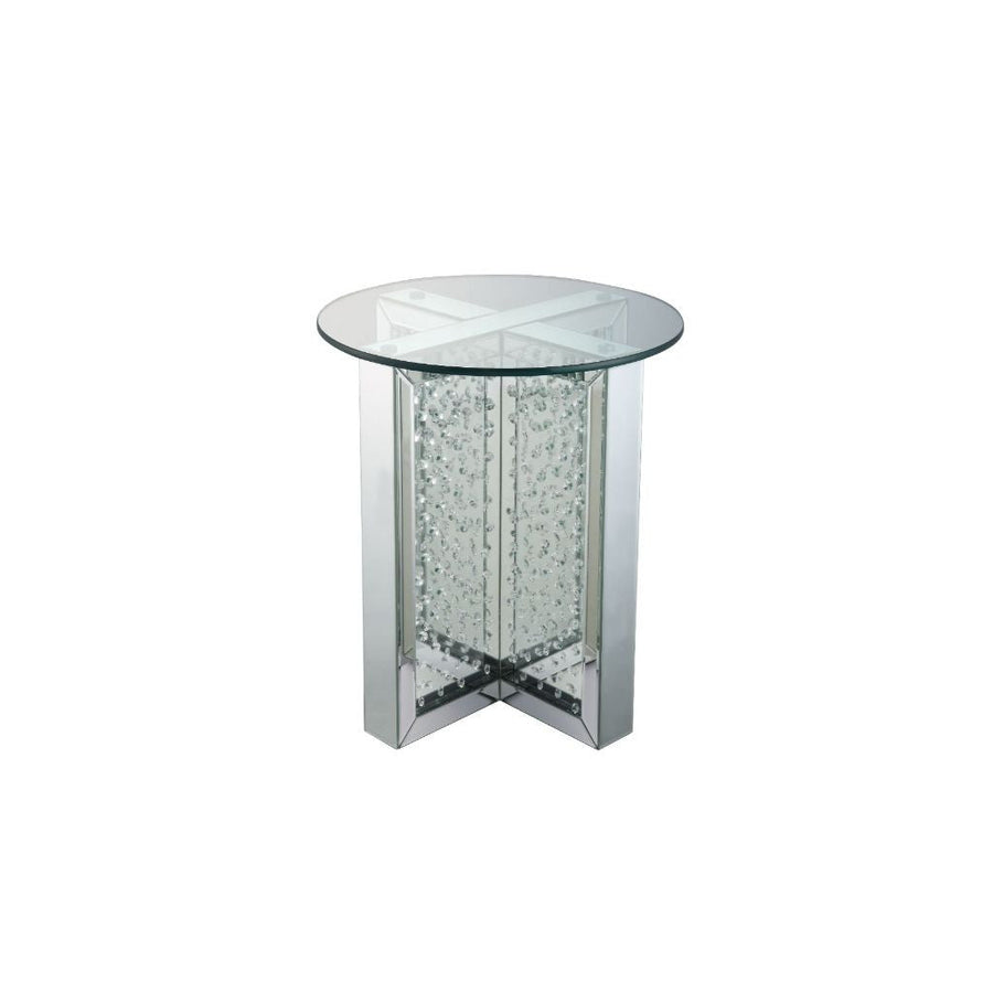 23" Clear Glass And Mirrored Round End Table With Drawer Image 1