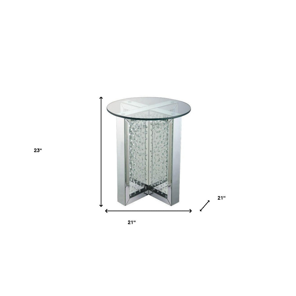 23" Clear Glass And Mirrored Round End Table With Drawer Image 2