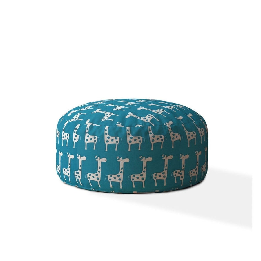 24" Blue And White Cotton Round Giraffe Pouf Cover Image 1