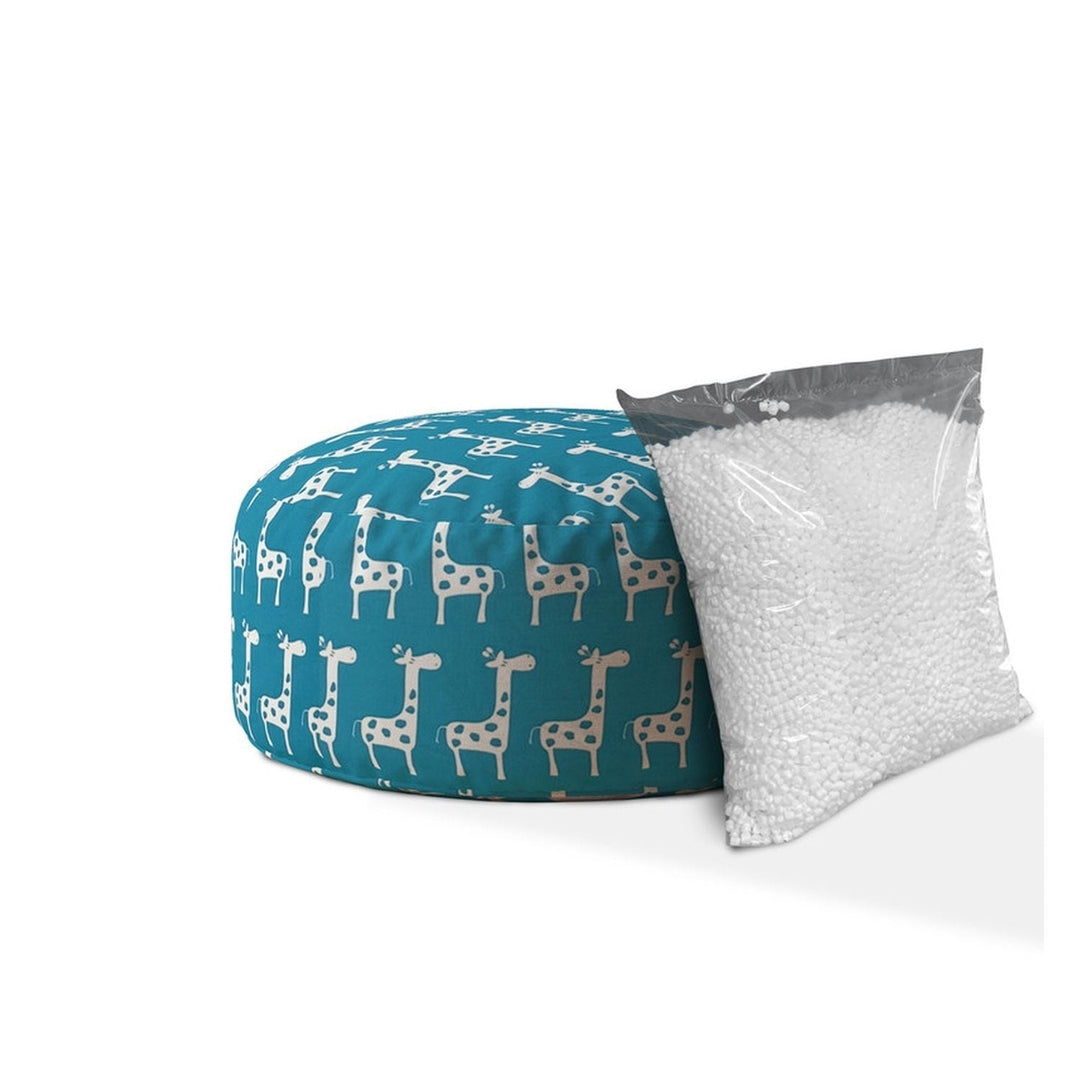 24" Blue And White Cotton Round Giraffe Pouf Cover Image 2