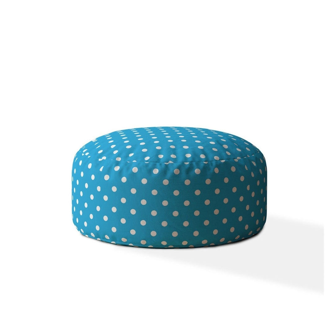 24" Blue And White Cotton Round Polka Dots Pouf Cover Image 1