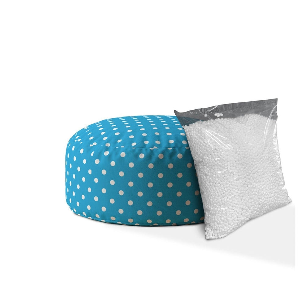 24" Blue And White Cotton Round Polka Dots Pouf Cover Image 2