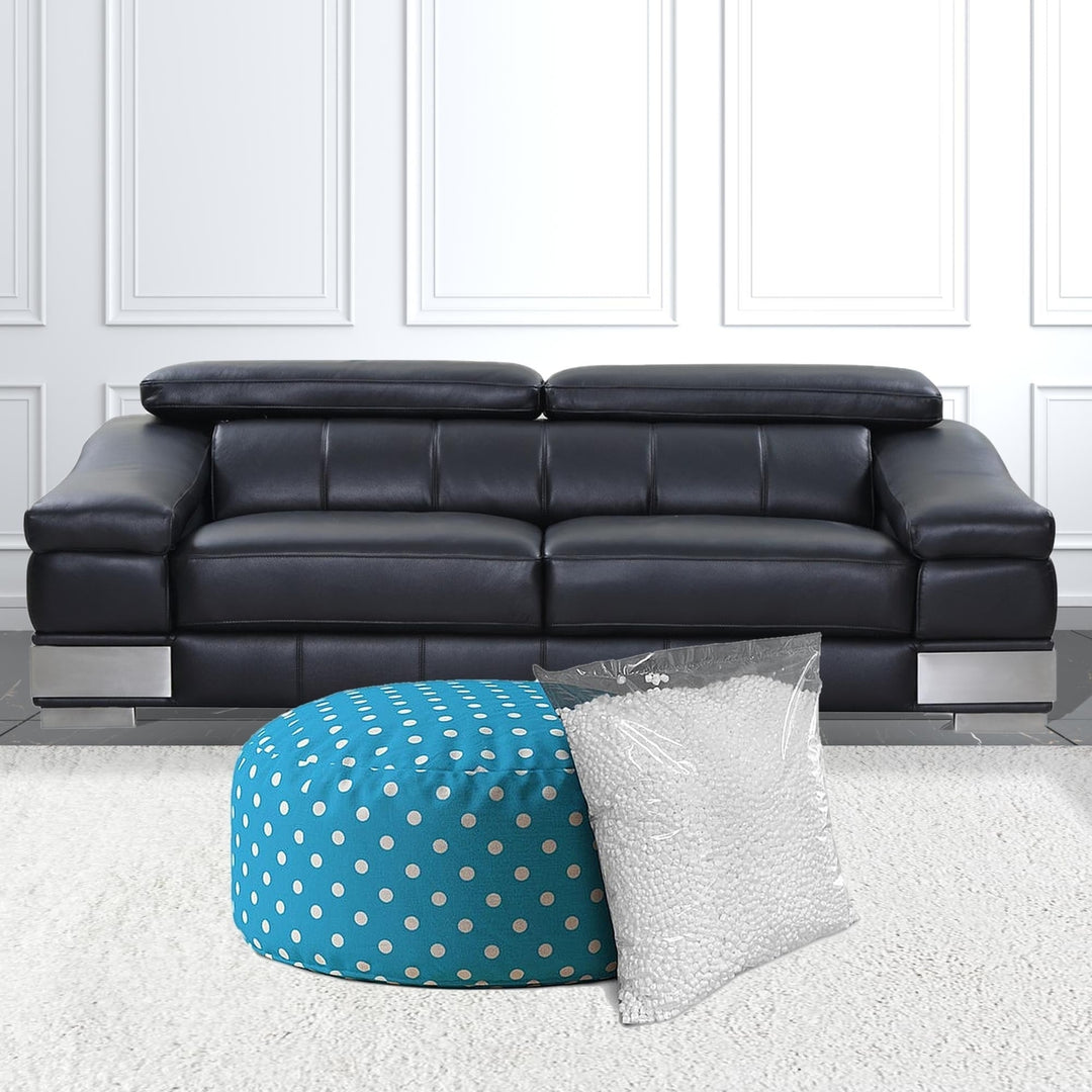 24" Blue And White Cotton Round Polka Dots Pouf Cover Image 5