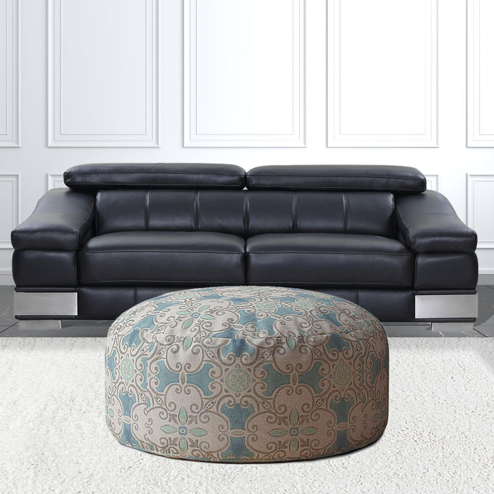 24" Blue Cotton Round Ikat Pouf Cover Image 5