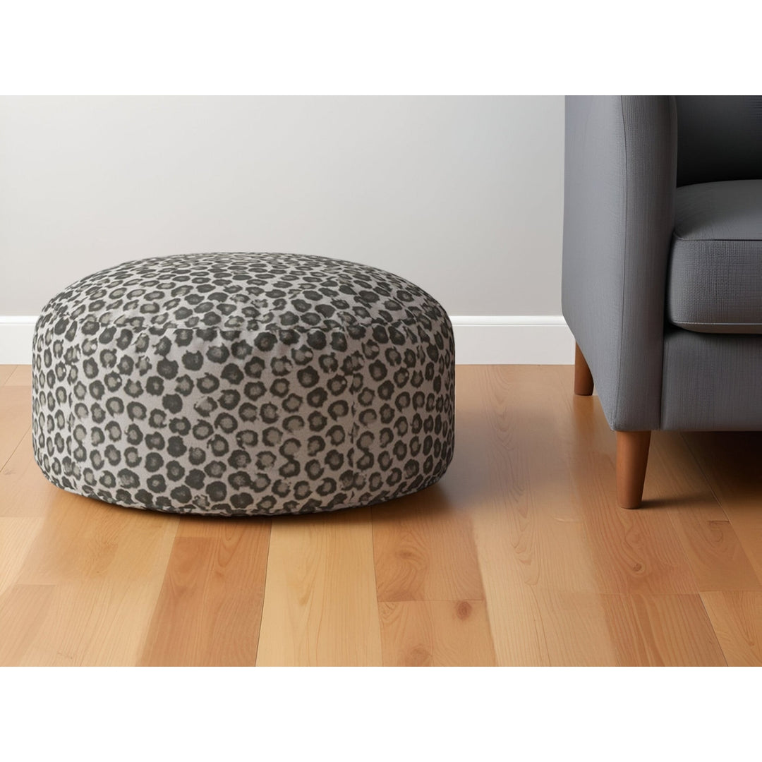 24" Beige Cotton Round Floral Pouf Ottoman Image 4