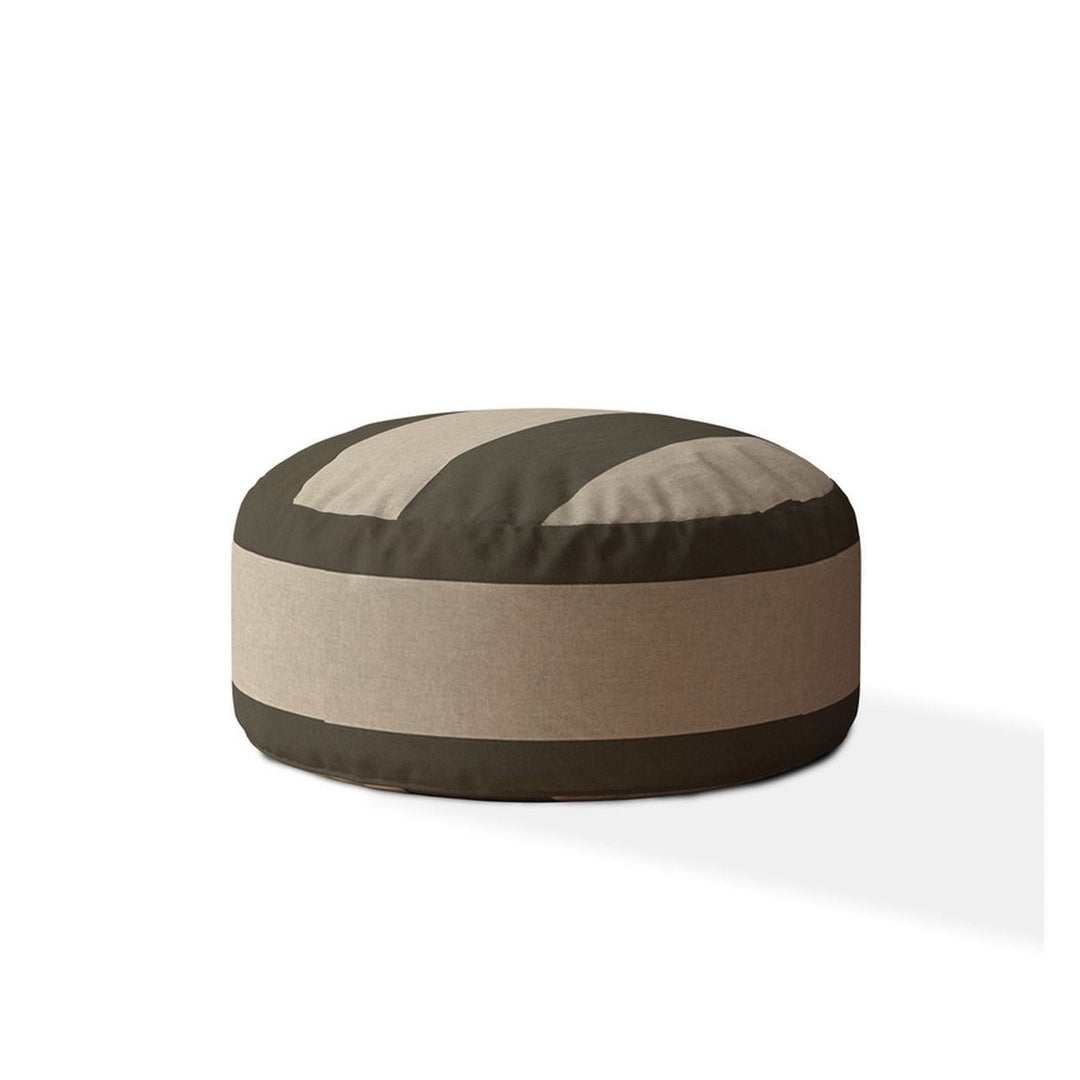 24" Green Cotton Round Striped Pouf Ottoman Image 1