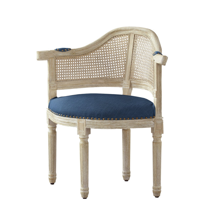 24" Navy Blue And Beige Linen Arm Chair Image 1