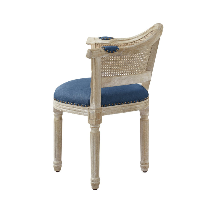 24" Navy Blue And Beige Linen Arm Chair Image 2