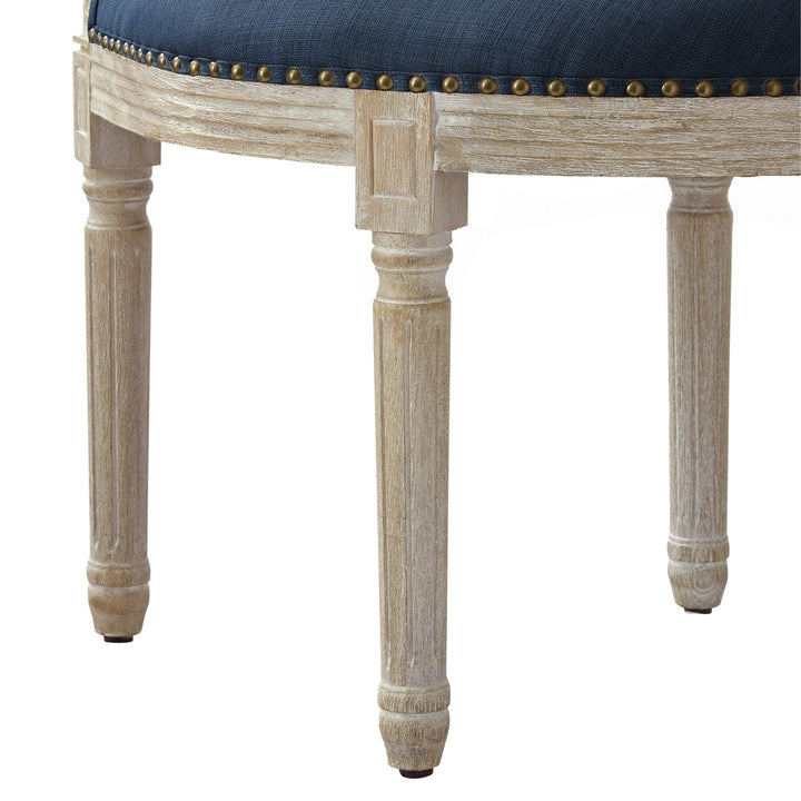 24" Navy Blue And Beige Linen Arm Chair Image 4