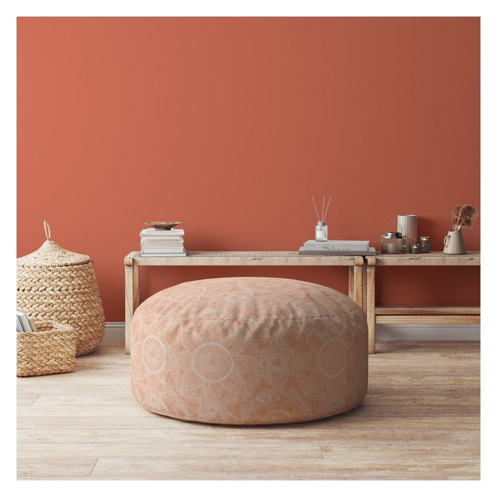 24" Orange Cotton Round Floral Pouf Ottoman Image 2