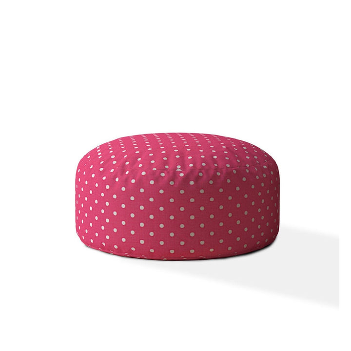 24" Pink And White Cotton Round Polka Dots Pouf Cover Image 1