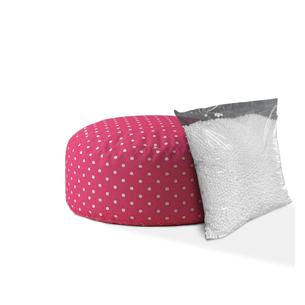 24" Pink And White Cotton Round Polka Dots Pouf Cover Image 2