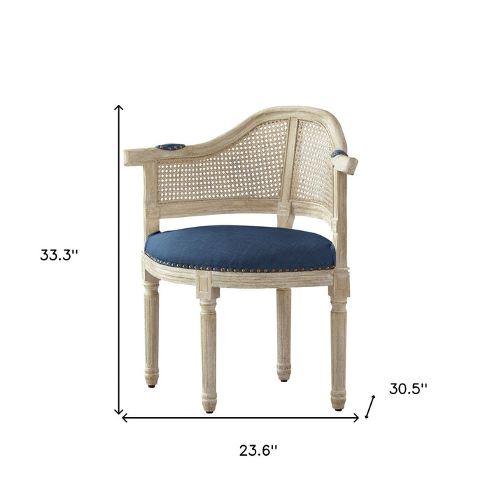 24" Navy Blue And Beige Linen Arm Chair Image 7