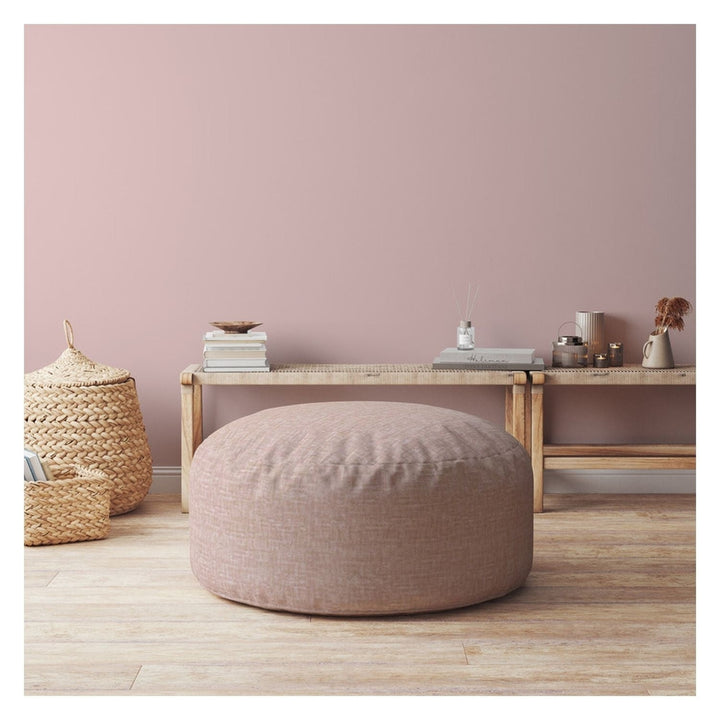 24" Pink Cotton Round Pouf Ottoman Image 2