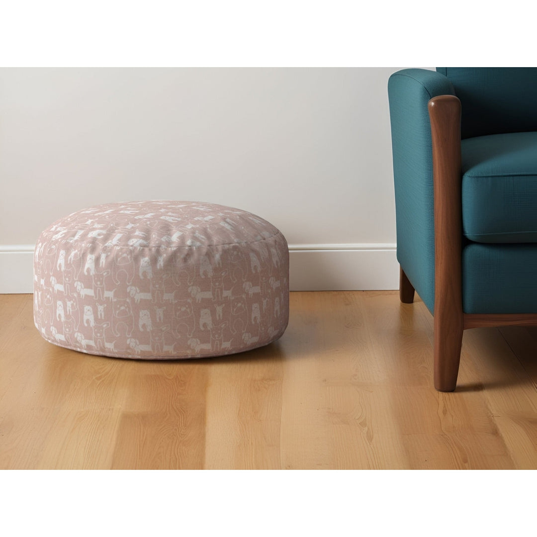 24" Pink Cotton Round Animal Print Pouf Ottoman Image 4