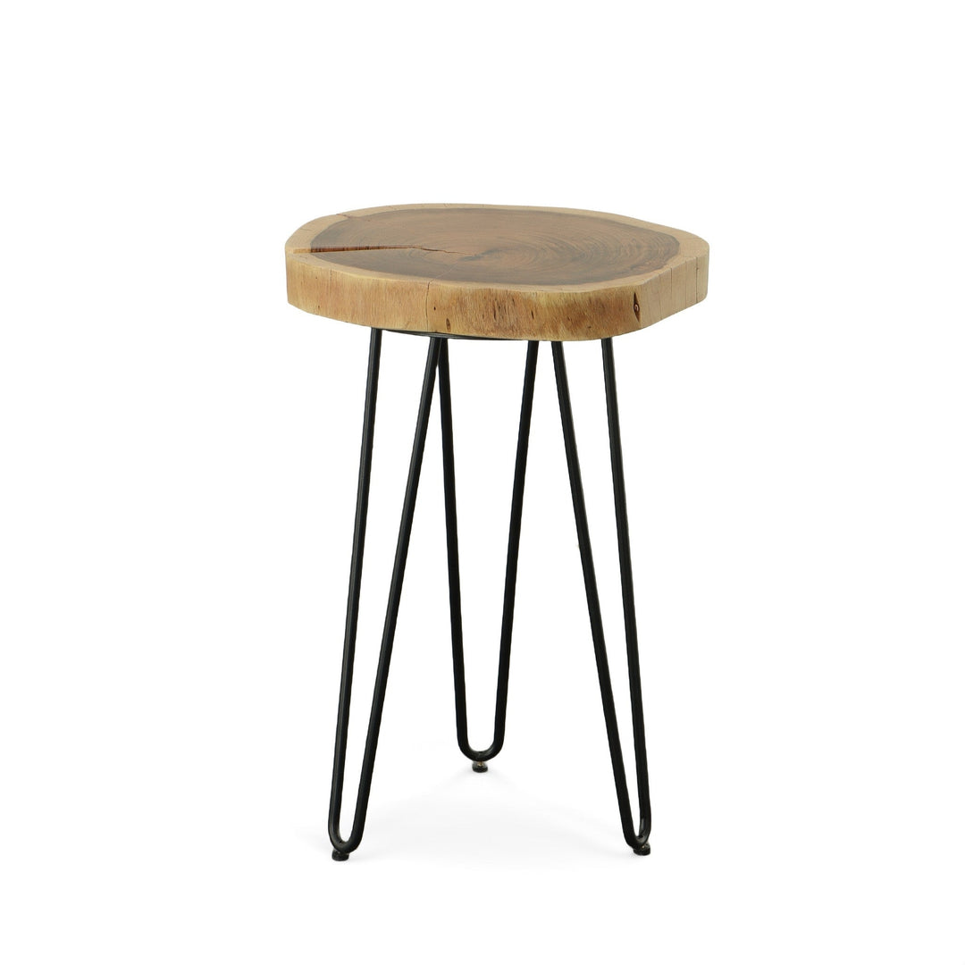 26" Black And Natural Solid Wood Live Edge Round End Table Image 2