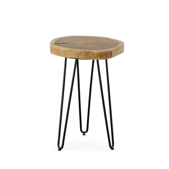 26" Black And Natural Solid Wood Live Edge Round End Table Image 2