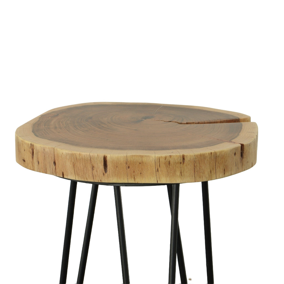 26" Black And Natural Solid Wood Live Edge Round End Table Image 3