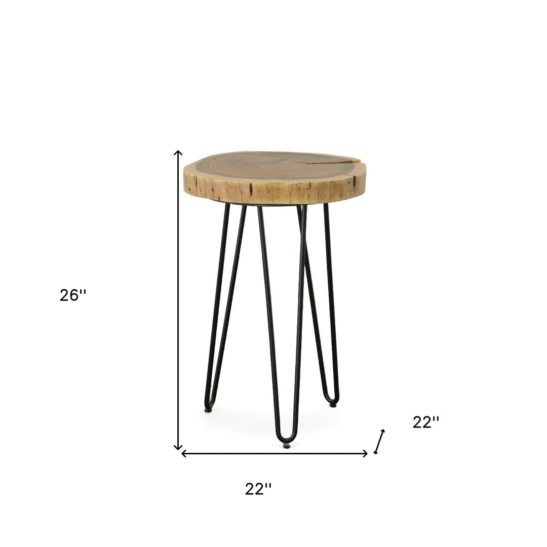 26" Black And Natural Solid Wood Live Edge Round End Table Image 4