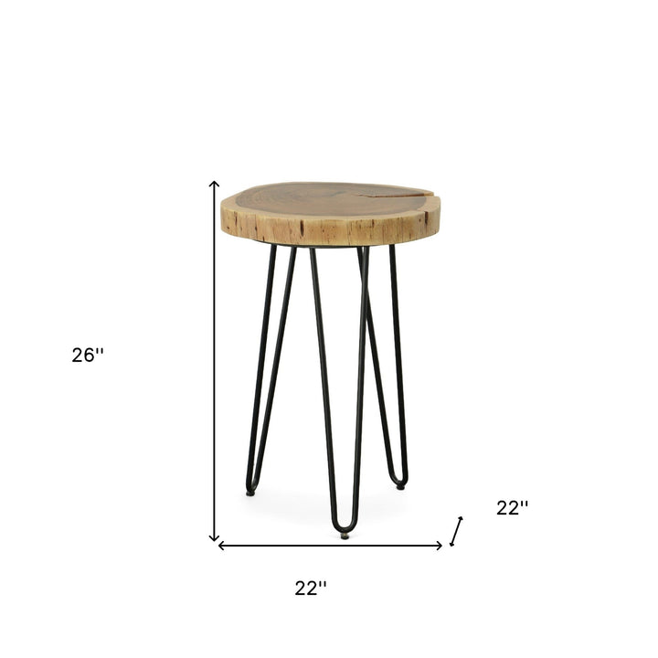 26" Black And Natural Solid Wood Live Edge Round End Table Image 4