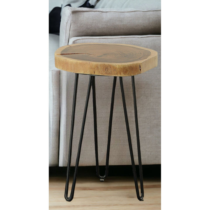 26" Black And Natural Solid Wood Live Edge Round End Table Image 5