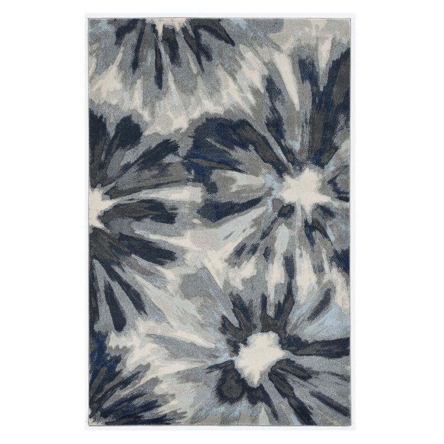 5X8 Ivory Blue Machine Woven Floral Indoor Area Rug Image 1