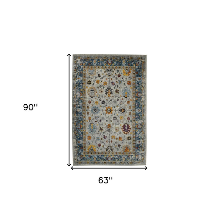 8 x 11 Blue and Orange Floral Power Loom Area Rug Image 9