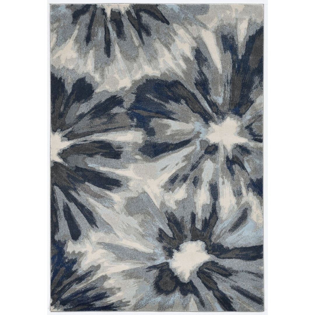 5X8 Ivory Blue Machine Woven Floral Indoor Area Rug Image 5