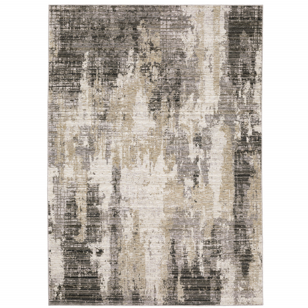 3 X 5 Grey Beige Charcoal Brown Tan And Ivory Abstract Power Loom Stain Resistant Area Rug Image 1