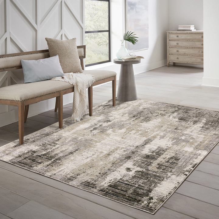 3 X 5 Grey Beige Charcoal Brown Tan And Ivory Abstract Power Loom Stain Resistant Area Rug Image 2